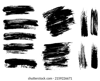 Painted grunge stripes set. Black  labels, background, paint texture. Brush strokes vector. Handmade design elements.