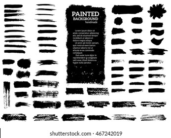 Painted grunge stripes set. Black  labels, background, paint texture. Brush strokes vector. Handmade design elements.