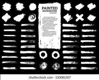 Painted grunge stripes set. Black  labels, background, paint texture. Brush strokes vector. Handmade design elements.