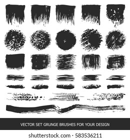 Painted grunge stripes set. Black labels, paint texture. Brush strokes vector. Background handmade design elements.