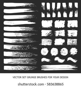 Painted grunge stripes set. Black labels, paint texture. Brush strokes vector. Background handmade design elements.