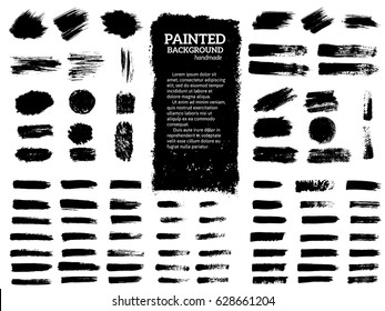 Painted grunge stripes set. Black  labels, background, paint texture. Brush strokes vector. Handmade design elements.