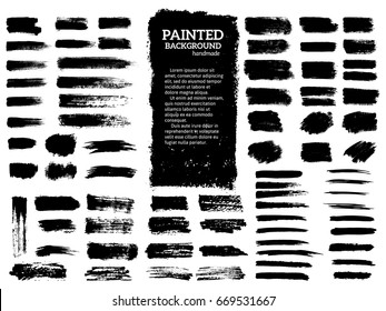 Painted Grunge Stripes Set. Black  Labels, Background, Paint Texture. Brush Strokes Vector. Handmade Design Elements.