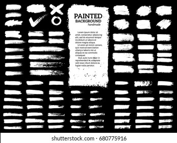 Painted grunge stripes set. Black  labels, background, paint texture. Brush strokes vector. Handmade design elements.
