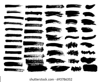 Painted grunge stripes set. Black  labels, background, paint texture. Brush strokes vector. Handmade design elements.