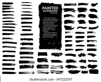 Painted grunge stripes set. Black  labels, background, paint texture. Brush strokes vector. Handmade design elements.