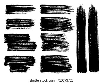 Painted grunge stripes set. Black  labels, background, paint texture. Brush strokes vector. Handmade design elements.