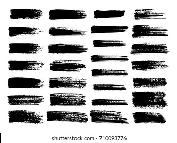 Painted grunge stripes set. Black  labels, background, paint texture. Brush strokes vector. Handmade design elements.