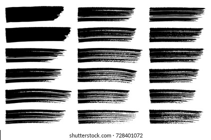 Painted grunge stripes set. Black labels, background, paint texture. Brush strokes vector. Handmade design elements.