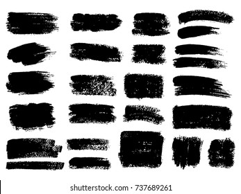 farbige Grunge Streifen Set. Schwarze Etiketten, Hintergrund, Farbstruktur. Pinselstriche, Vektorgrafik. Handgefertigte Design-Elemente.