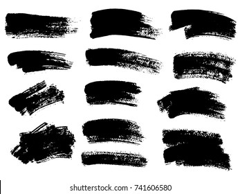 Painted grunge stripes set. Black  labels, background, paint texture. Brush strokes vector. Handmade design elements.