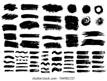 Painted grunge stripes set. Black labels, background, paint texture. Brush strokes vector. Handmade design elements.