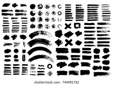 Painted grunge stripes set. Black labels, background, paint texture. Brush strokes vector. Handmade design elements.