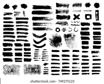 Painted grunge stripes set. Black labels, background, paint texture. Brush strokes vector. Handmade design elements.