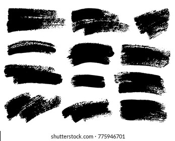 Painted grunge stripes set. Black  labels, background, paint texture. Brush strokes vector. Handmade design elements.