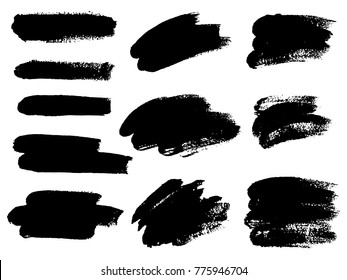 Painted grunge stripes set. Black  labels, background, paint texture. Brush strokes vector. Handmade design elements.