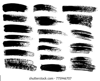 Painted grunge stripes set. Black  labels, background, paint texture. Brush strokes vector. Handmade design elements.