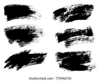 Painted grunge stripes set. Black  labels, background, paint texture. Brush strokes vector. Handmade design elements.