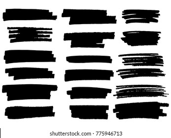 Painted grunge stripes set. Black  labels, background, paint texture. Brush strokes vector. Handmade design elements.