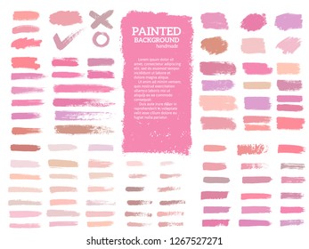 Painted grunge stripes set. Red and pink labels, background, paint texture. Brush strokes vector. Handmade design elements