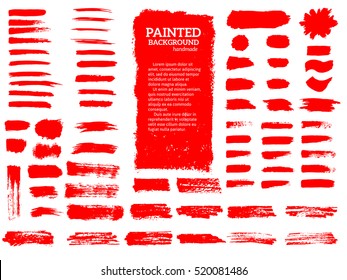 Painted grunge stripes set. Red  labels, background, paint texture. Brush strokes vector. Handmade design elements.