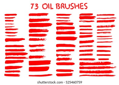 Painted grunge stripes set. Red  paint texture. Brush strokes vector. Handmade design elements.