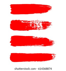 Painted grunge stripes set. Red  labels, background, paint texture. Brush strokes vector. Handmade design elements.