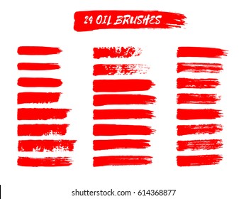 Painted grunge stripes set. Red  labels, background, paint texture. Brush strokes vector. Handmade design elements.