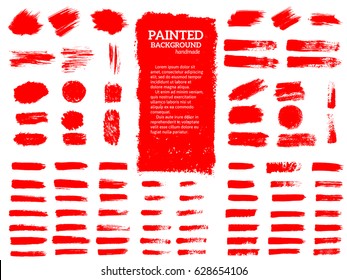 Painted grunge stripes set. Red  labels, background, paint texture. Brush strokes vector. Handmade design elements.