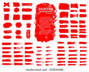 Estribos de grano pintados. Etiquetas rojas, fondo, textura de pintura. Vector de trazos de pincel. Elementos de diseño hechos a mano.