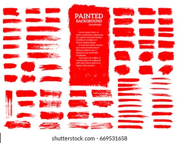 Painted grunge stripes set. Red  labels, background, paint texture. Brush strokes vector. Handmade design elements.