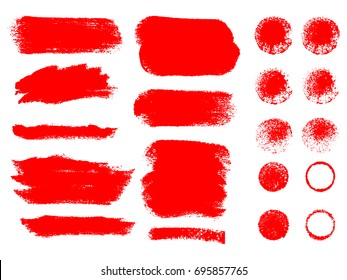 Painted grunge stripes set. Red  labels, background, paint texture. Brush strokes vector. Handmade design elements.