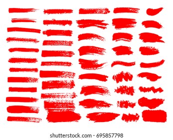 Painted grunge stripes set. Red  labels, background, paint texture. Brush strokes vector. Handmade design elements.