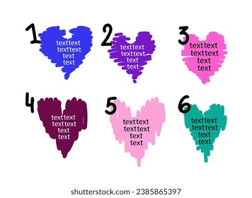 Farbige grunge Vektorform. Sammlung von Herz-Icon handgezeichnet Vektortextboxen. Leere Diagrammdesign-Vorlage.Valentinstag
