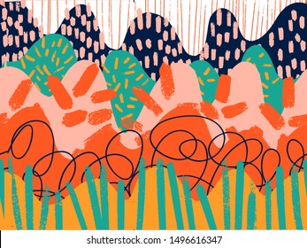 Painted hand drawn abstract mountains