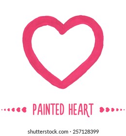 Painted hand drawn outlined pink heart. Vector illustration