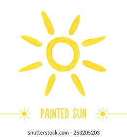 Painted hand drawn outlined sun. Vector illustration