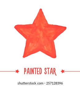 Painted hand drawn red star. Vector illustration