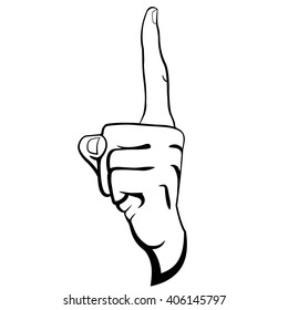Painted hand.  One finger. Number one. Hand showing one.  Vector illustration.