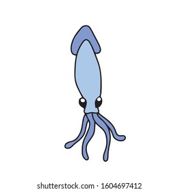 Painted hand, squid .Vector illustration on a white isolated background.Form for banners, postcards