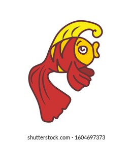 Painted hand,red fish .Vector illustration on a white isolated background.Form for banners, postcards. Animal