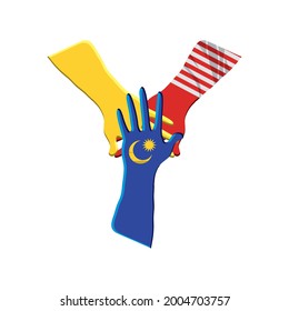 manos pintadas con bandera malasia aisladas