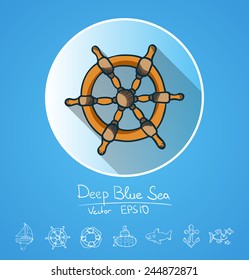 painted hands flat set of nautical icons. funny cartoon doodles.