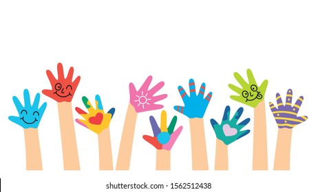 Painted Hands Of Little Children