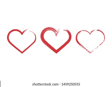 Painted Heart Shape Icon vector. Grunge heart silhouette vector. Red heart isolated on a white background. Hearts icon set. Painted heart vector collection