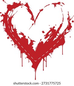 Painted heart splatter vector illustration with dripping grunge brush texture
