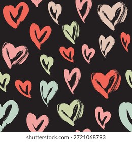 Painted Hearts Decorative seamless pattern. Repeating background. Tileable wallpaper print.