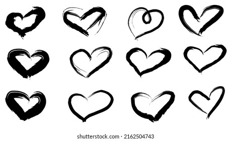 Painted hearts from grunge brush strokes. Heart shaped brush strokes.
