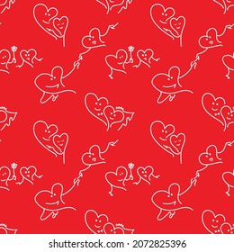 Corazón pintado con un fondo rojo. Patrón sin foco. Impresión para el Día de San Valentín.