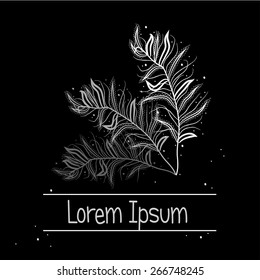 Are painted here three stylized feathers and text. Illustration from set.